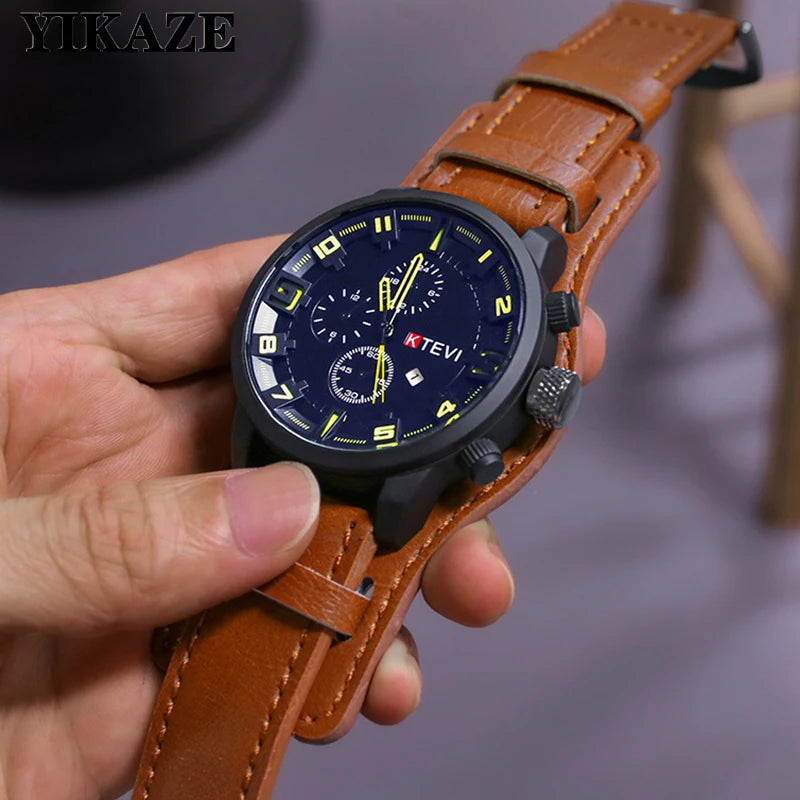 Premium Men's Quartz Watch - Luxury PU Leather Tactical Wristwatch