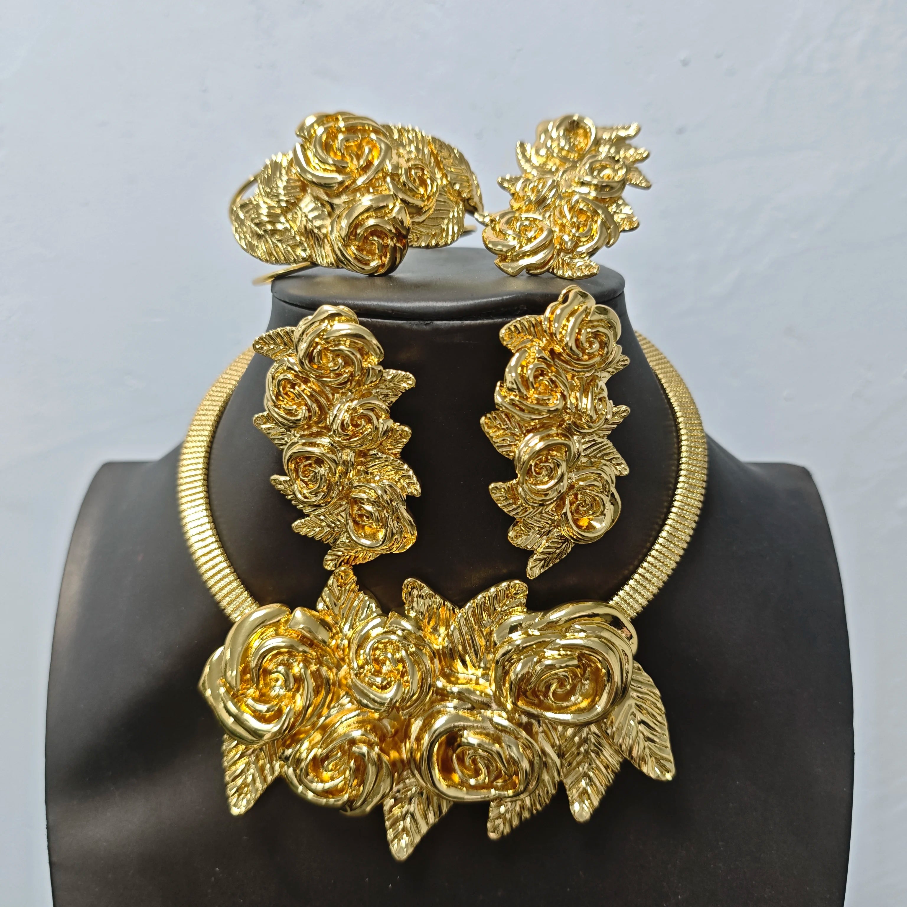 Elegant Plated Jewelry Set - Necklace, Earrings, Ring, Bracelet