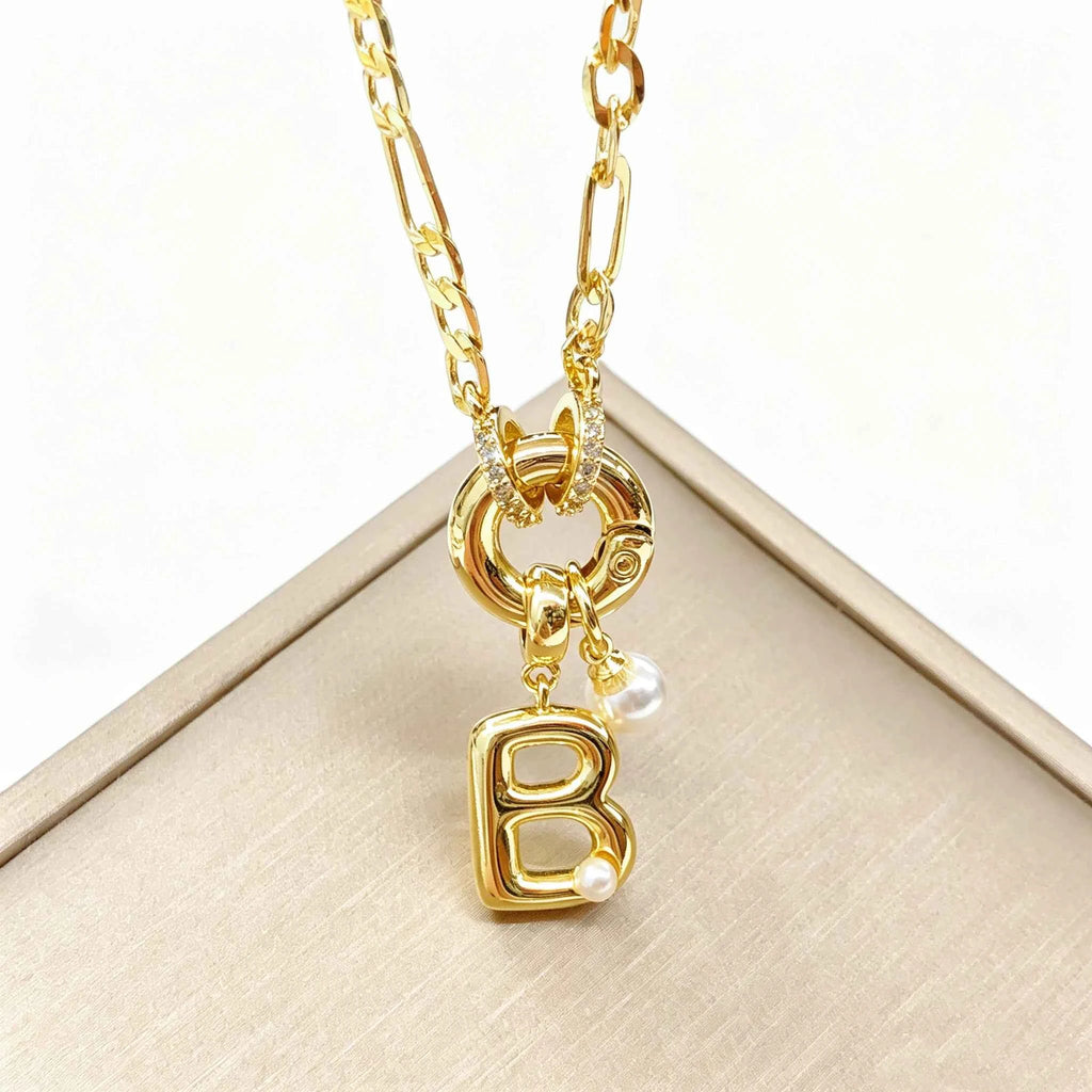 Luxury Initial Letter Pearl Necklace - Chunky Pendant Choker