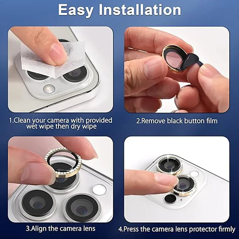 Glitter Camera Lens Protector - 9H Tempered Glass & Metal Ring