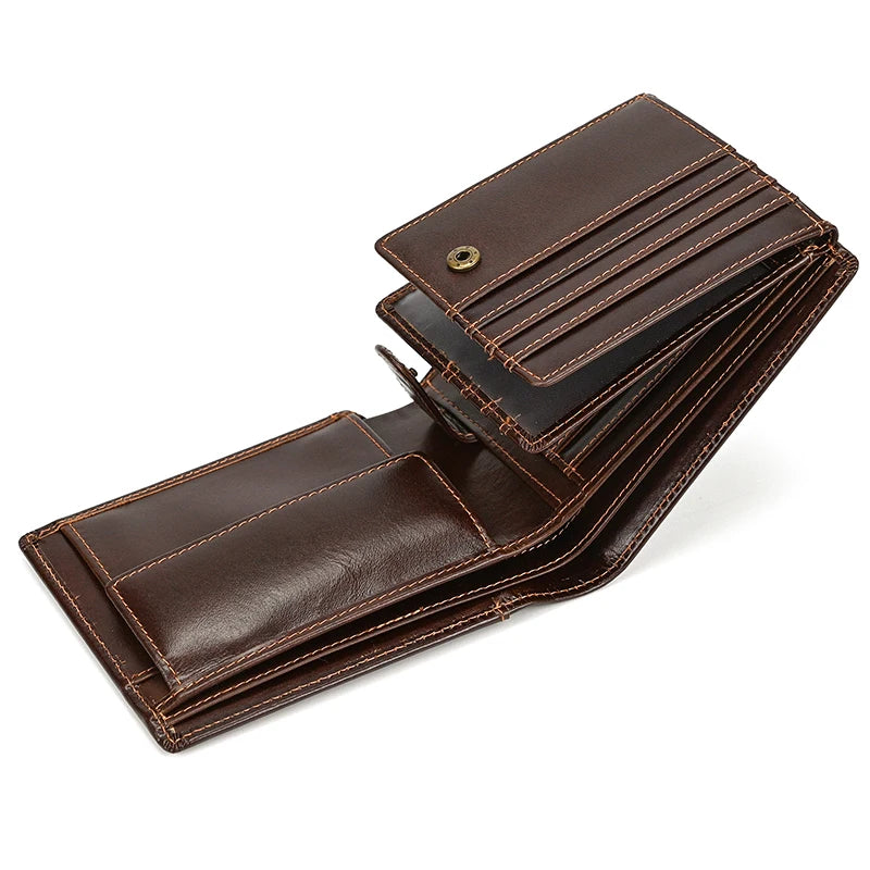 Premium Cow Leather Short Wallet - Unisex Hasp Clutch