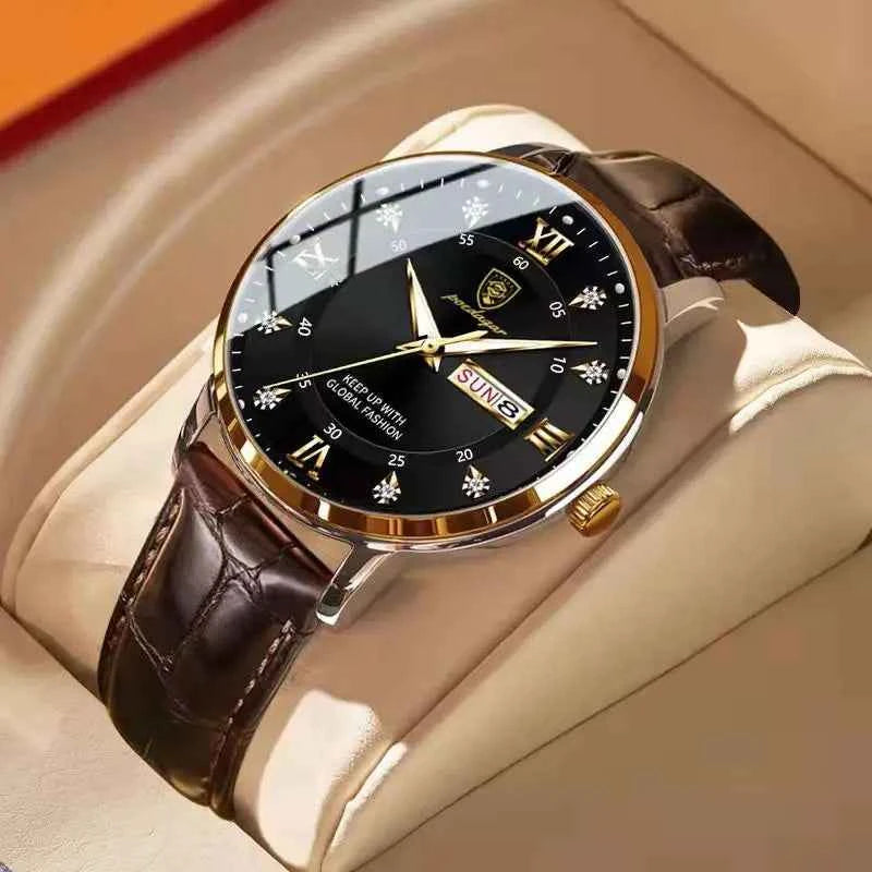 Luxury Men's Quartz Watch - Waterproof & Luminous Leather