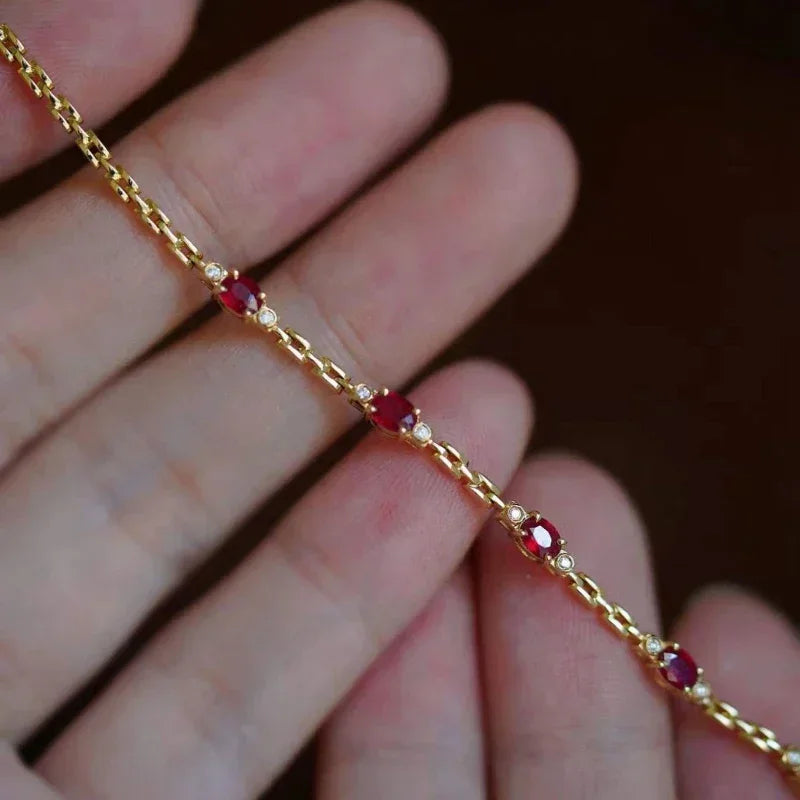 Elegant Ruby Diamond Bracelet - Gold-Tone Charm Jewelry