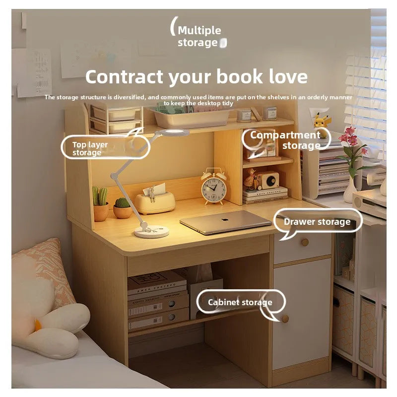 Premium Integrated Computer Desk - Space-Saving Bookshelf Design