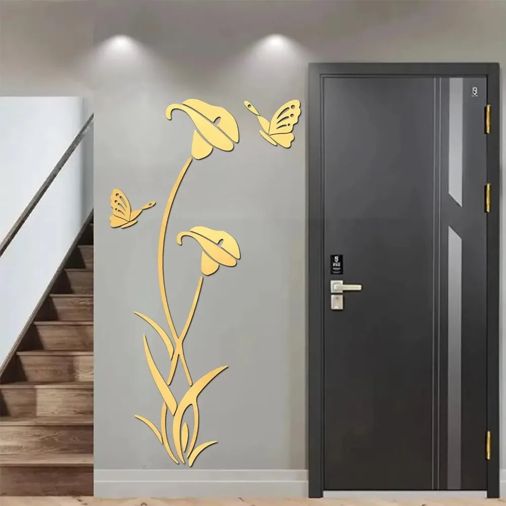 Elegant Butterfly Lily Wall Decals - Acrylic Mirror Art