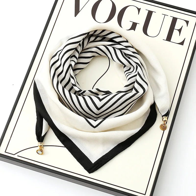 Luxury Silk Square Scarf - Magnetic Buckle & Print