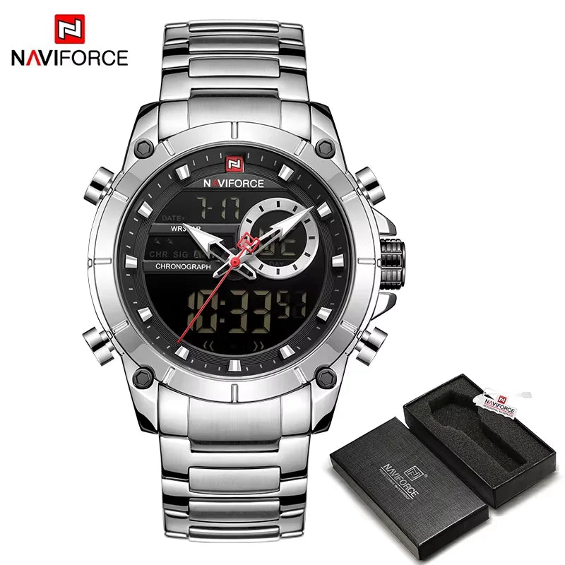 Luxury Men's Quartz Watch - Waterproof Steel Dual Display