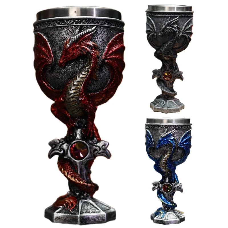 Premium Dragon Goblet Chalice - Medieval Resin & Steel