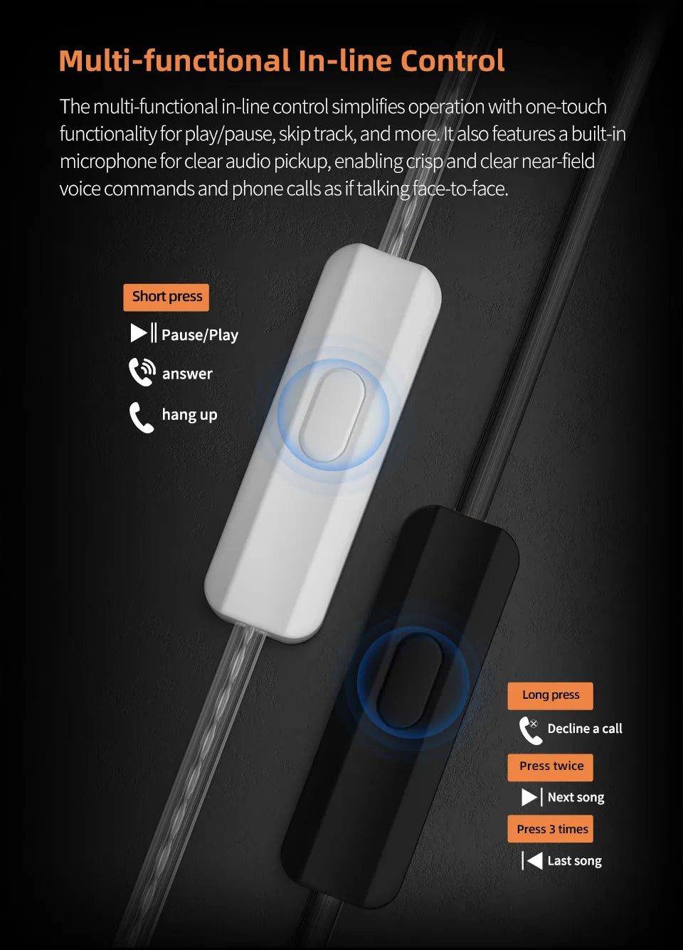 Premium Wired Earphones HiFi Bass - Detachable Cable Earbuds