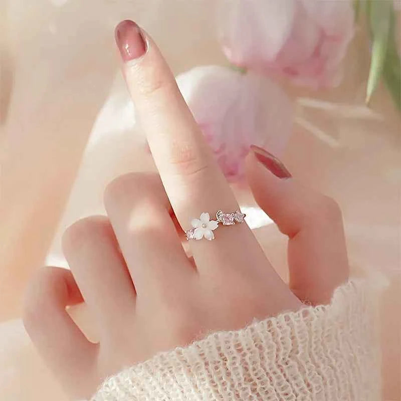 Luxury Zircon Flower Opening Ring - Adjustable Cubic Zirconia