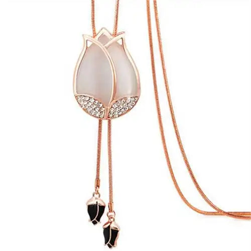 Luxury Crystal Flower Long Sweater Necklace - Elegant Pendant
