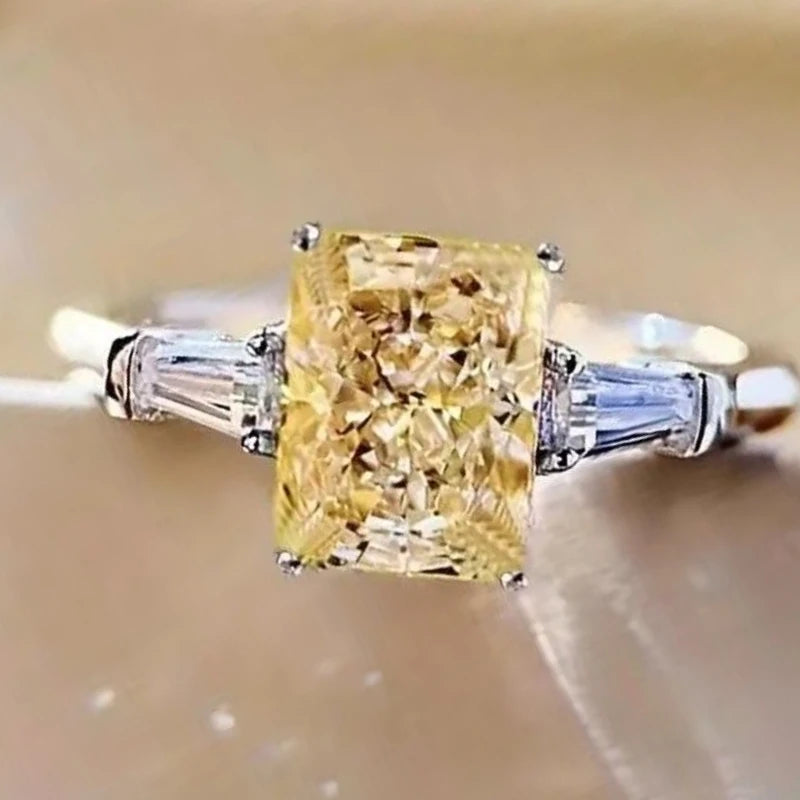 Elegant Yellow Cubic Zirconia Ring - Luxury Fashion Jewelry