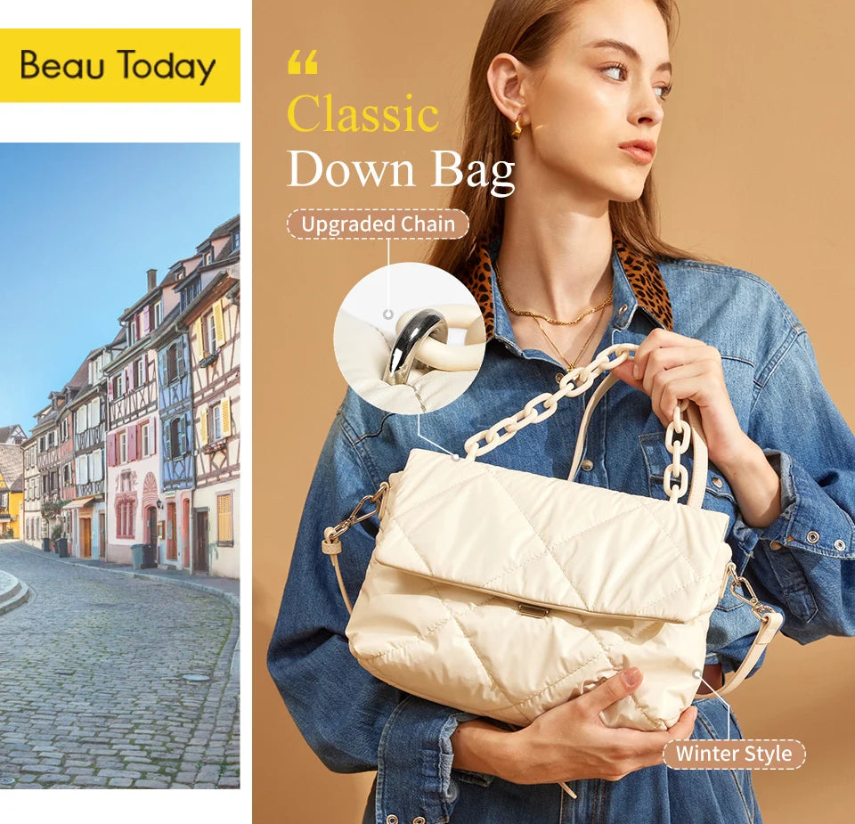 Elegant Women Crossbody Bag - Feather Down Padded
