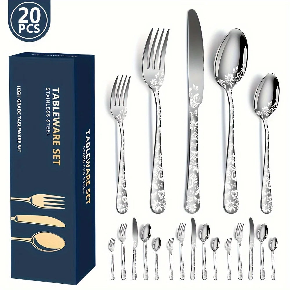 Elegant 20 Piece Flatware Set - Stainless Steel Cutlery