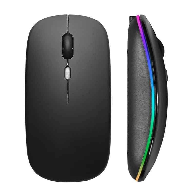 Wireless rechargeable mouse - sleek ergonomic design with USB backlight in black