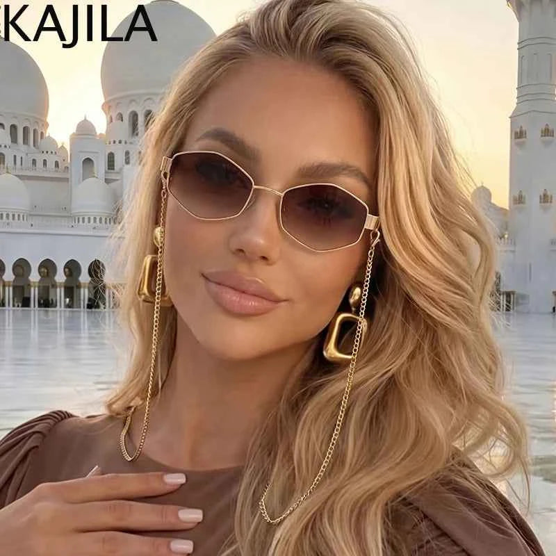 Luxury Hexagon Sunglasses with Chain - Designer Shades