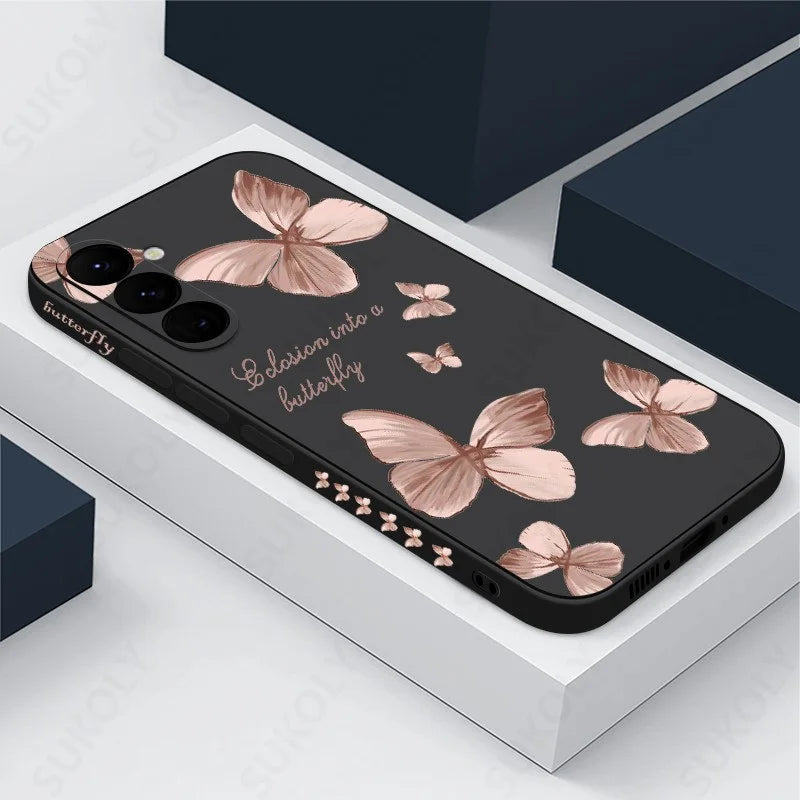 Elegant Butterfly Phone Case with Hand Lanyard - Soft Silicone