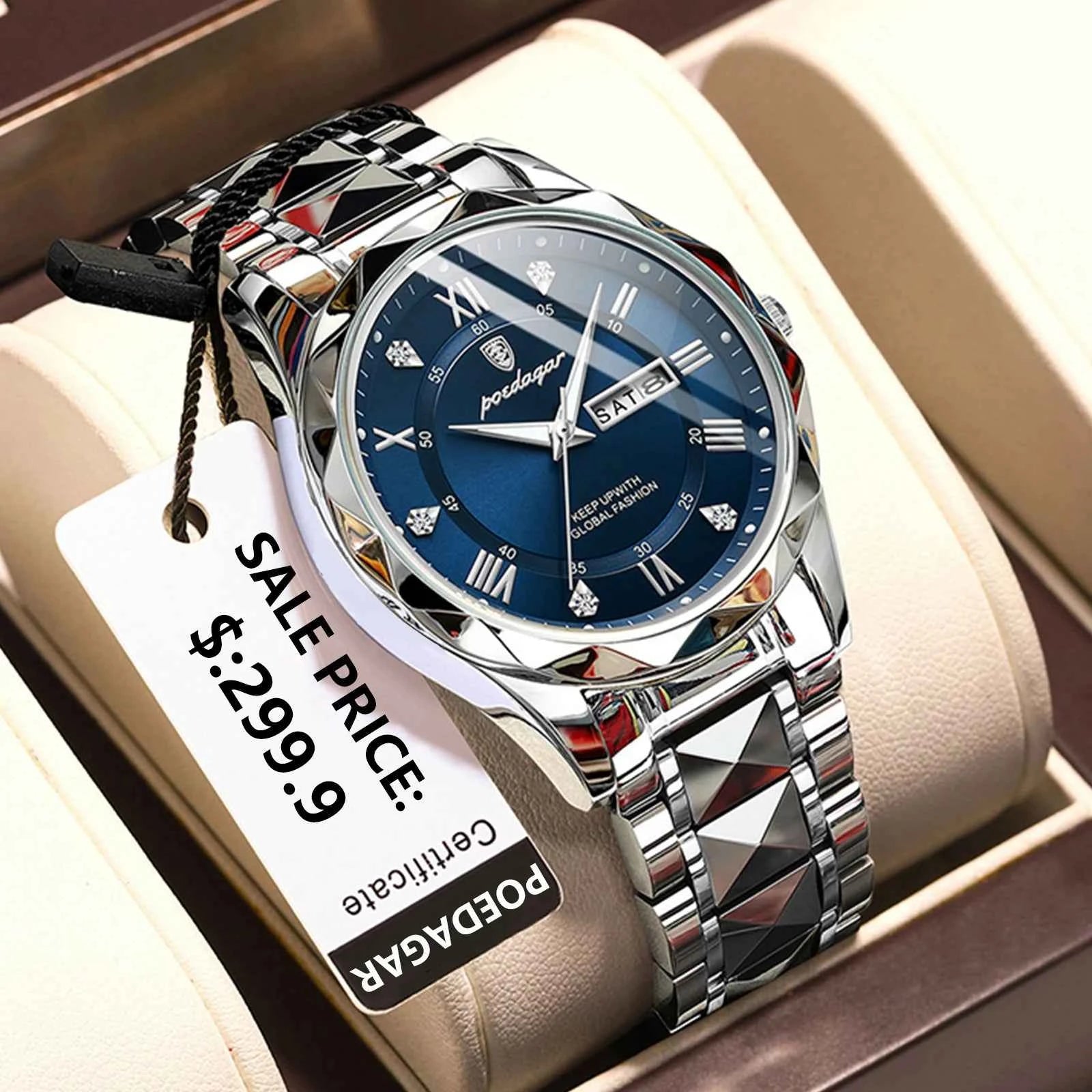 POEDAGAR Luxury Fashion Men's Quartz Watches Date Week Stainless Steel Watch For Man Waterproof Luminous High Quality Men Watch