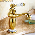Luxury Gold Basin Faucet - single handle brass design with hot and cold ceramic taps