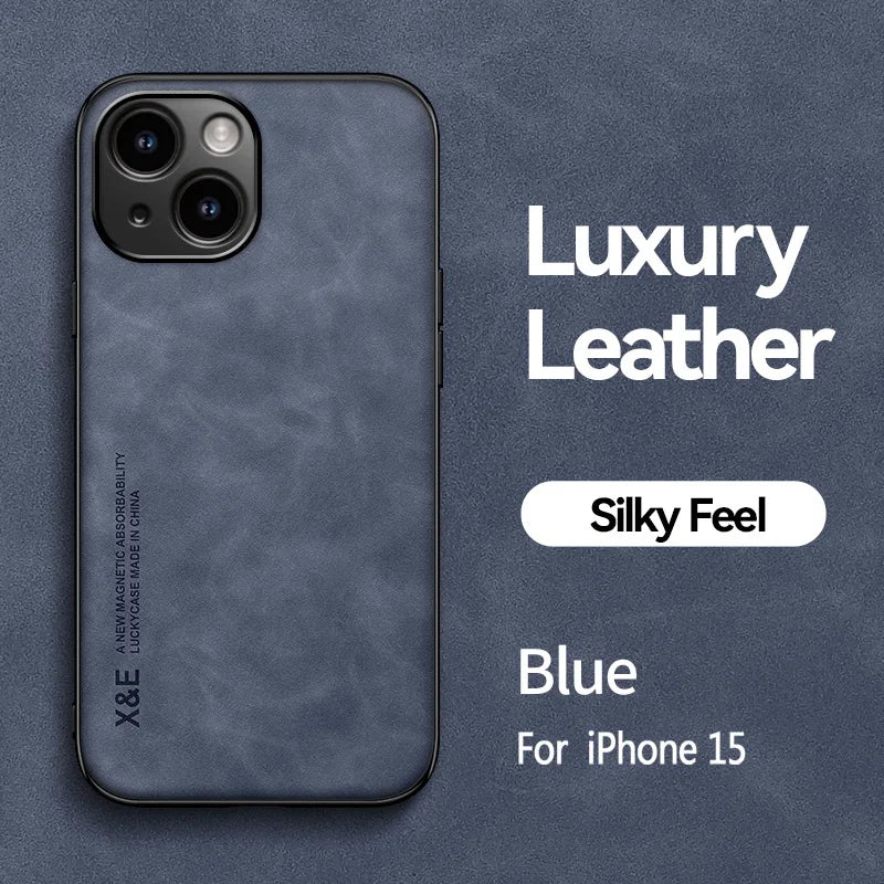 Premium Sheepskin Leather iPhone Case - Magnetic Shockproof Cover