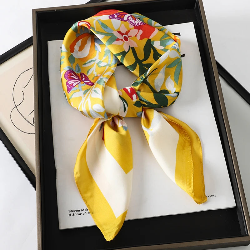 Luxury Silk Square Scarf - Elegant Hair Tie & Neck Band