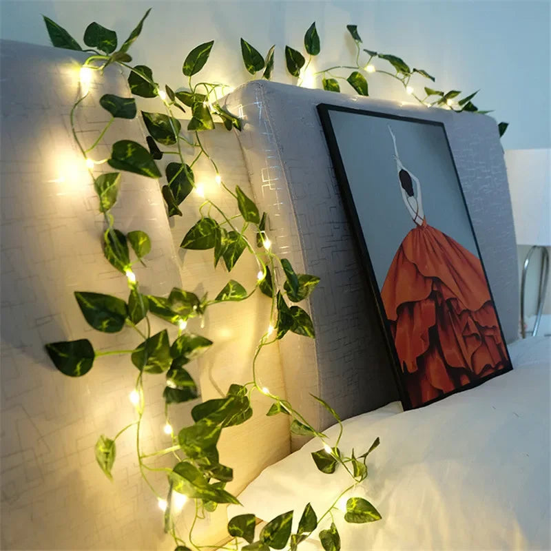 Tulique Premium Artificial Vine Fairy Lights - Green Leaf Garland