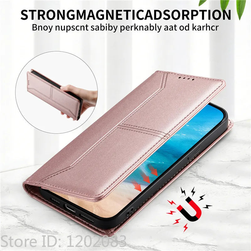 Luxury Magnetic Leather iPhone Case - Wallet Flip Cover