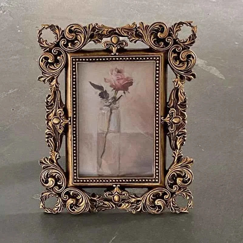 European Gold Resin Photo Frame - Elegant Hollow Floral Border 6-Inch Picture Frame for Bedroom, Desktop & Home Décor - Tulique
