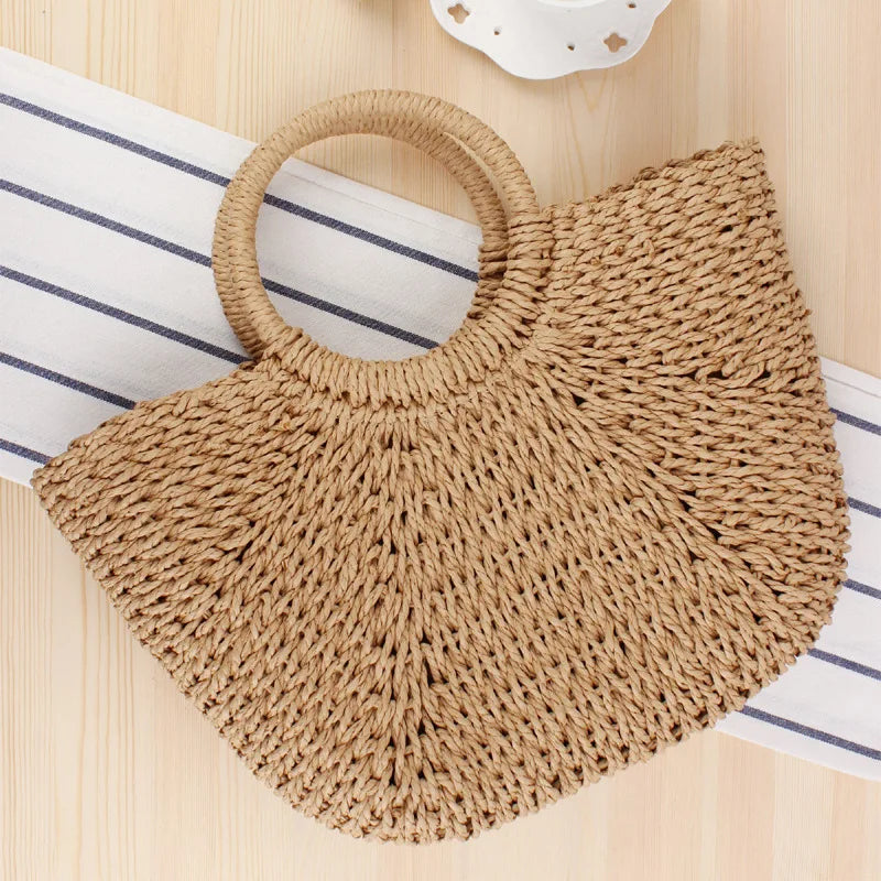 Elegant Women's Straw Tote - Handmade Beach Weaver