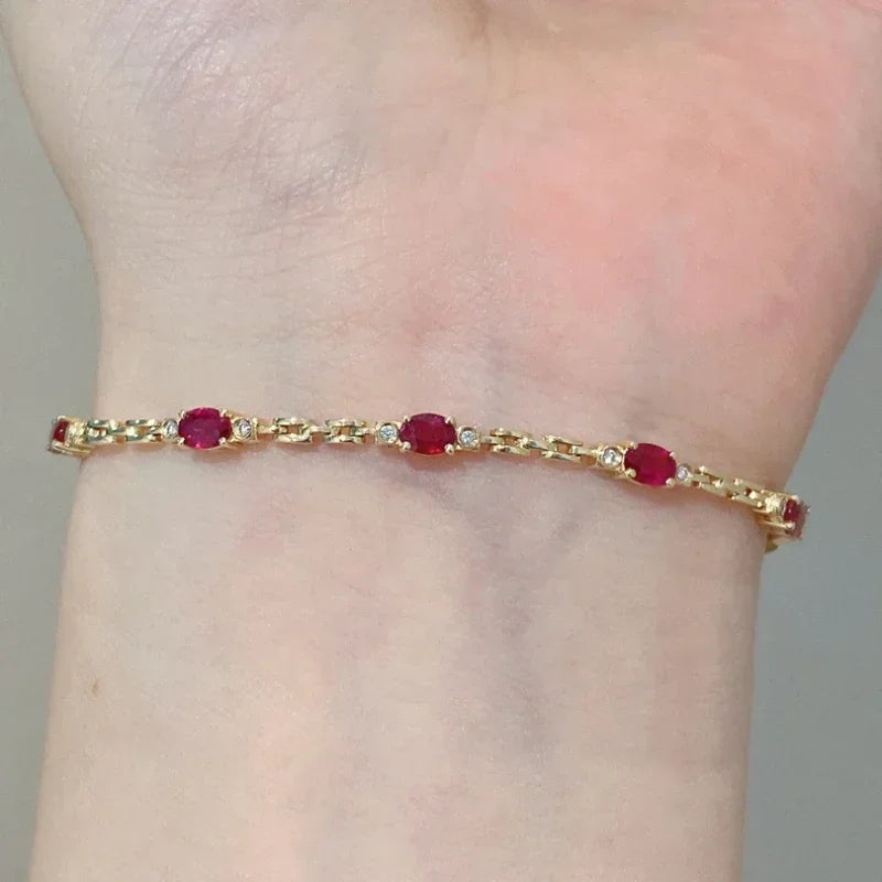 Elegant Ruby Diamond Bracelet - Gold-Tone Charm Jewelry