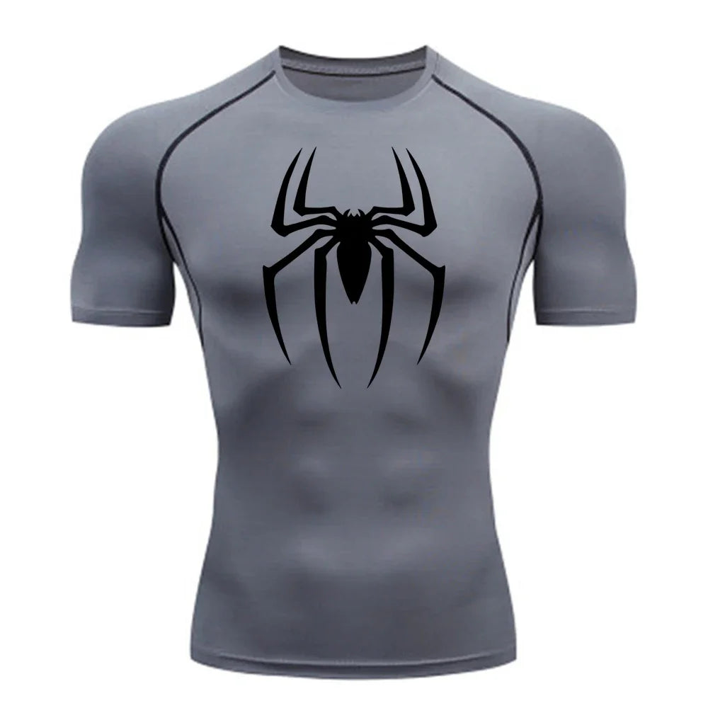 Men's Spider Printed Sports Top - Breathable Quick-Drying Fitness Tee
