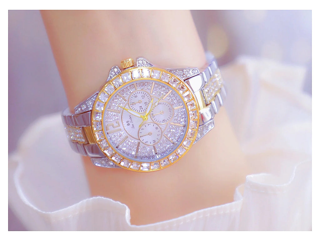 Elegant Women's Diamond Wrist Watch - Waterproof Silver Gold