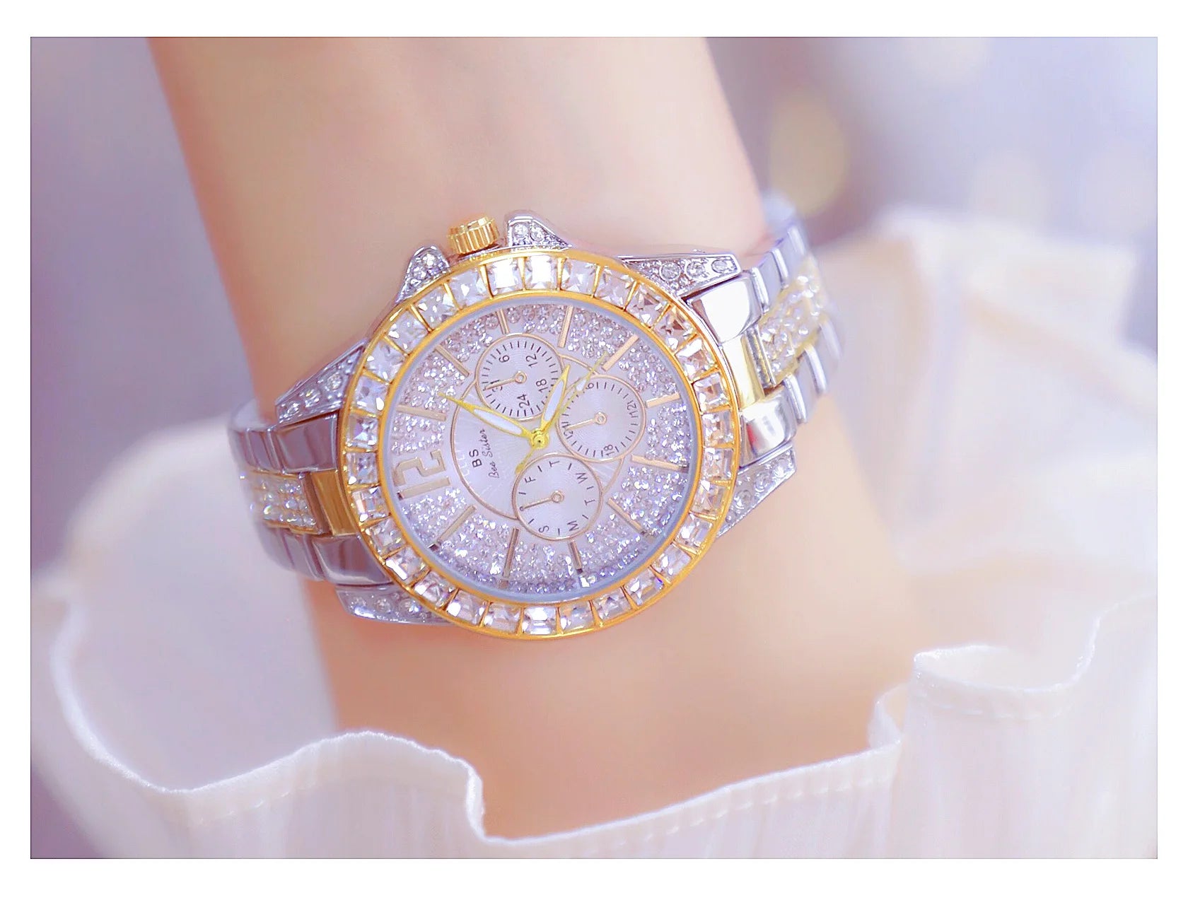 Elegant Women's Diamond Wrist Watch - Waterproof Silver Gold