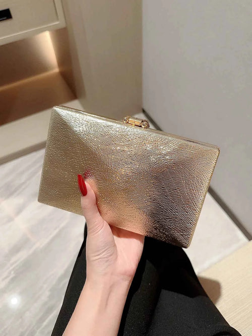 Elegant Gold Evening Clutch - Leaf Buckle Box Bag