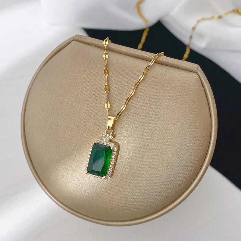 Elegant Zircon Crystal Stainless Steel Necklace