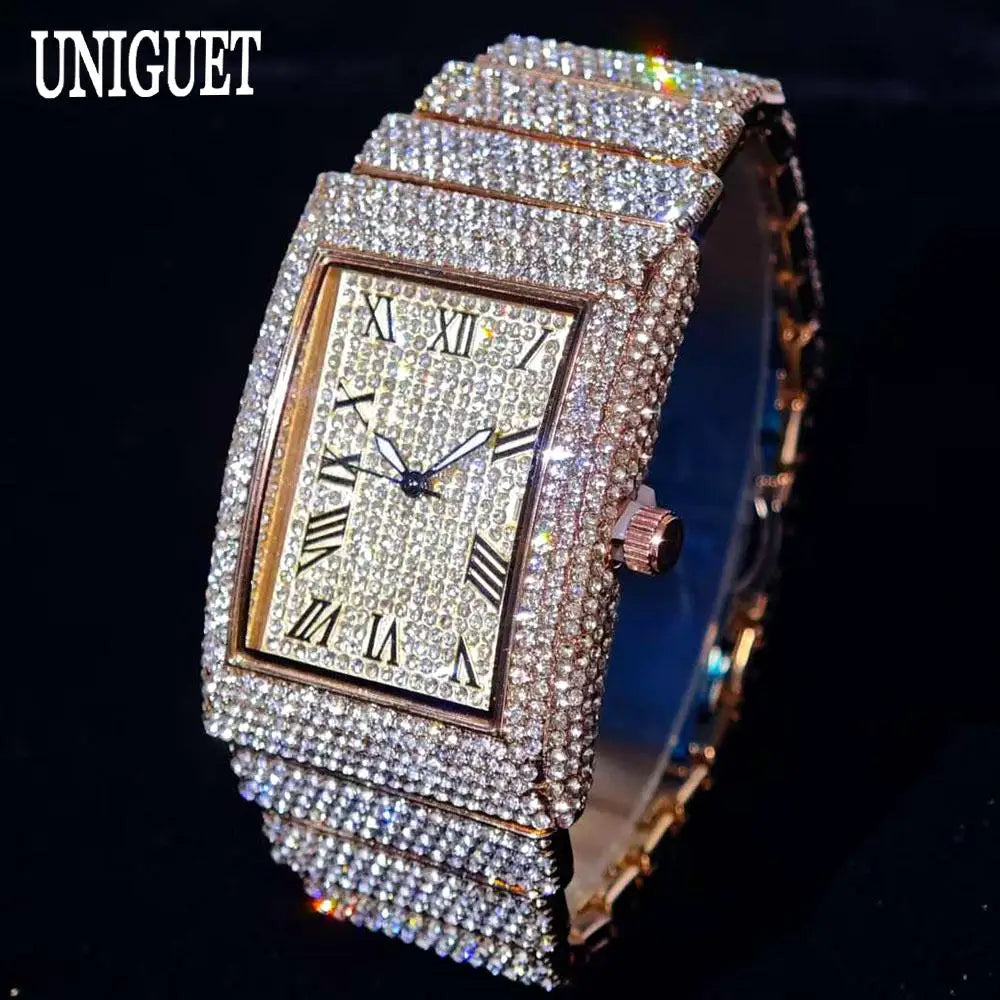 Luxury Iced Rectangle Watch - Dazzling Diamond Design