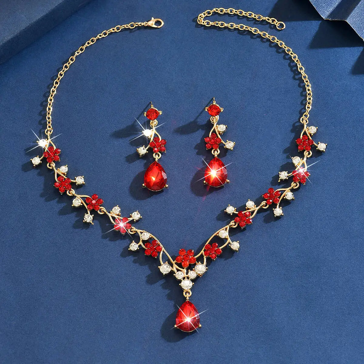 Elegant Floral Rhinestone Bridal Jewelry Set - Necklace & Earrings