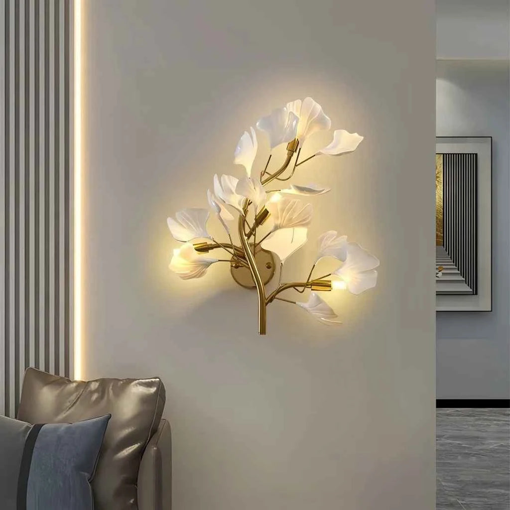 Luxury Gold Ginkgo Leaf Wall Sconce - Modern LED Wall Light