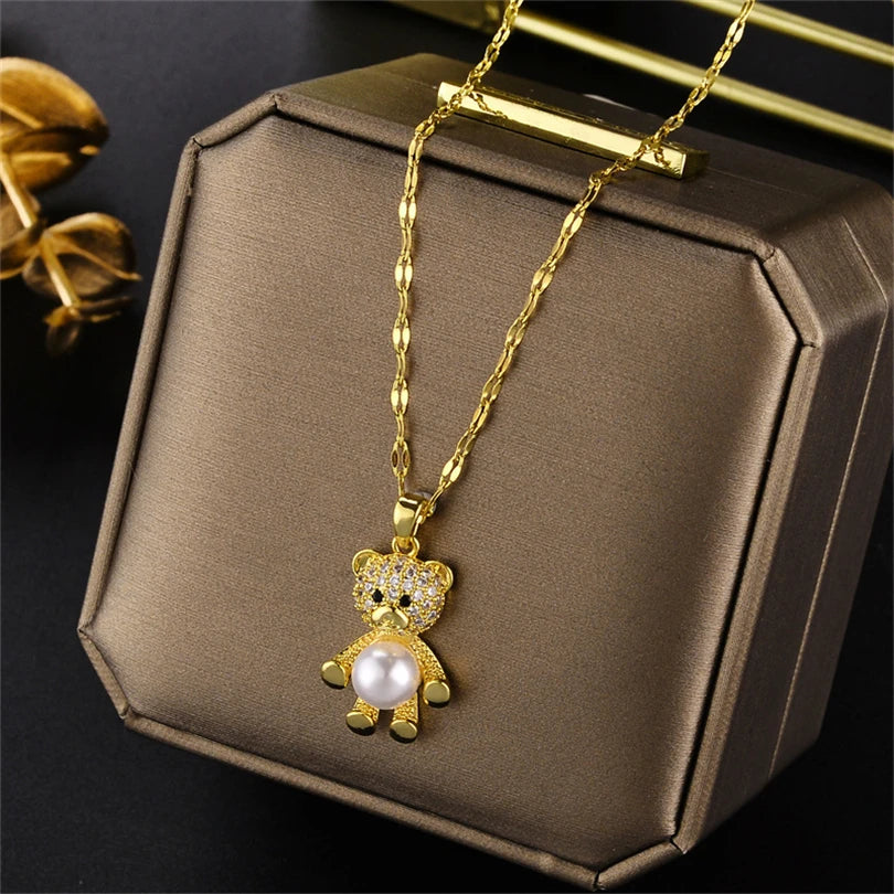 Elegant Zircon Crystal Stainless Steel Necklace