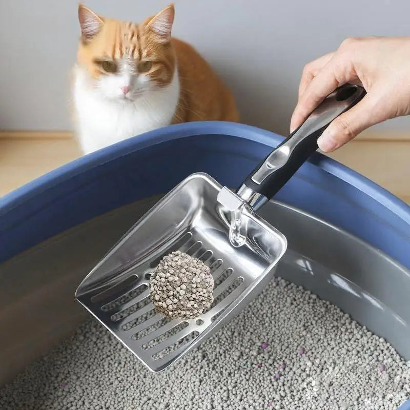 Premium Metal Cat Litter Scoop - Long Handle Cleaning Tool