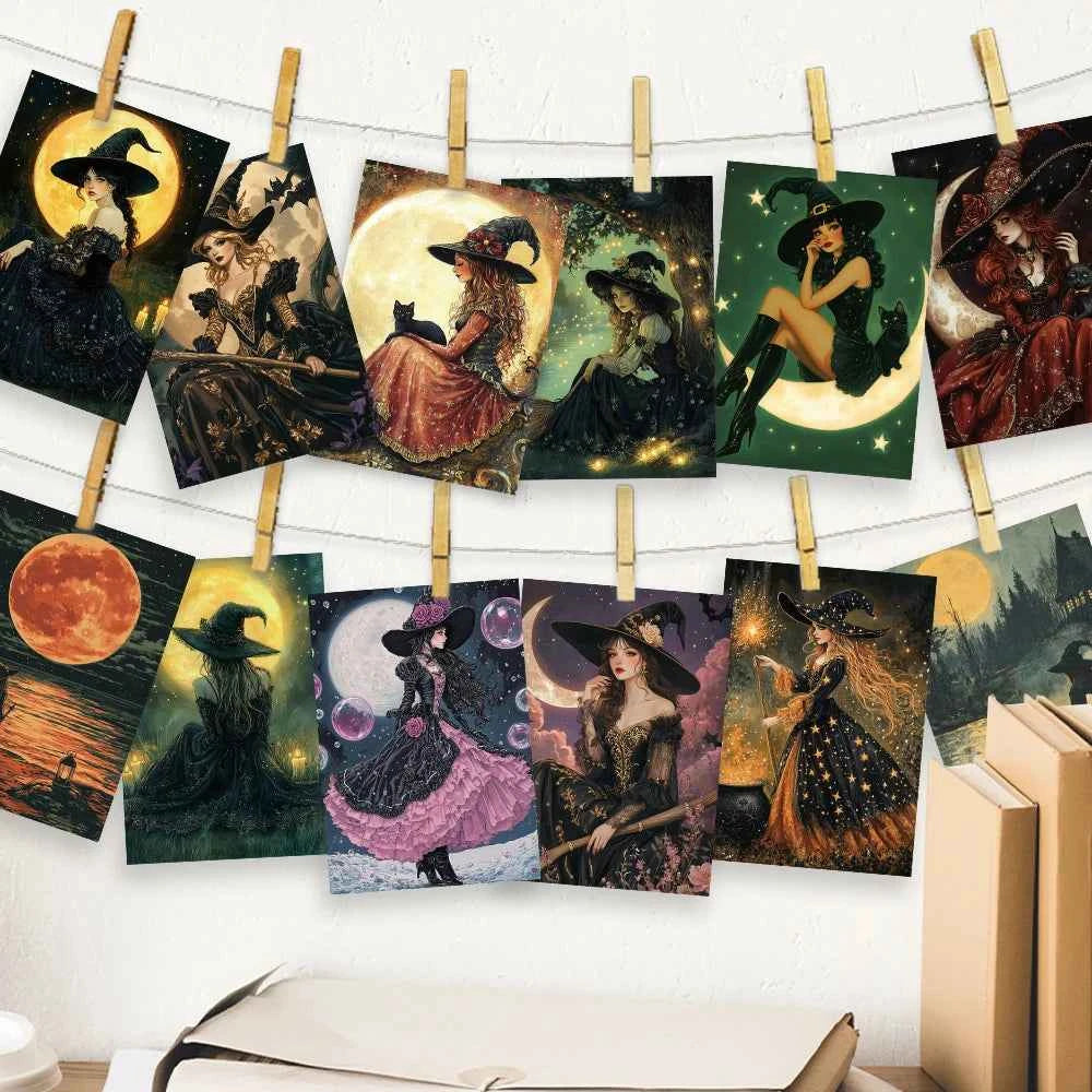32pcs, Halloween Witch Postcard, Magic, Birthday/Anniversary Gift, Collectible, Suitable for Gifting, Mailable.