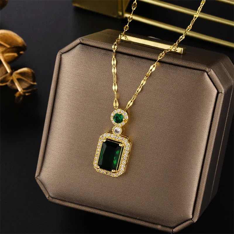 Elegant Zircon Crystal Stainless Steel Necklace