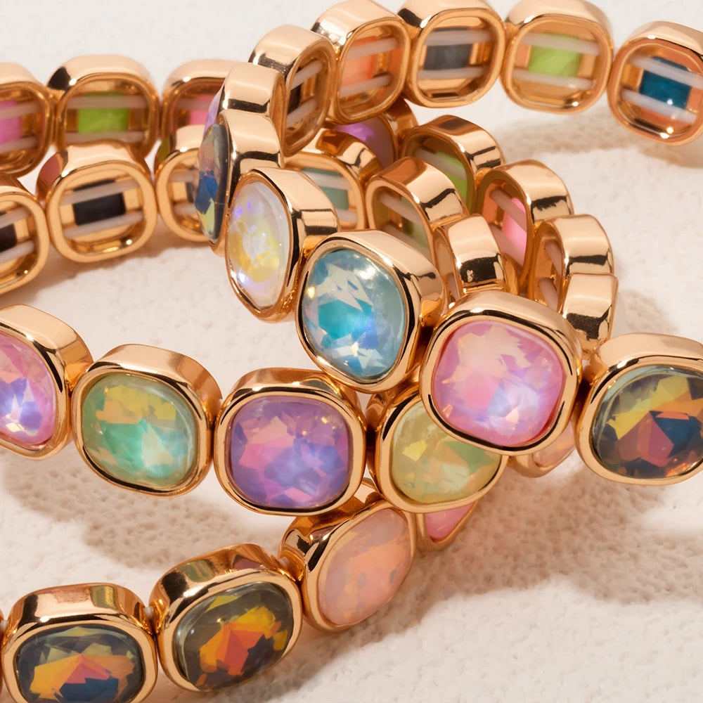 Elegant Enamel Charm Bracelet - High-End Square Alloy Bead Design