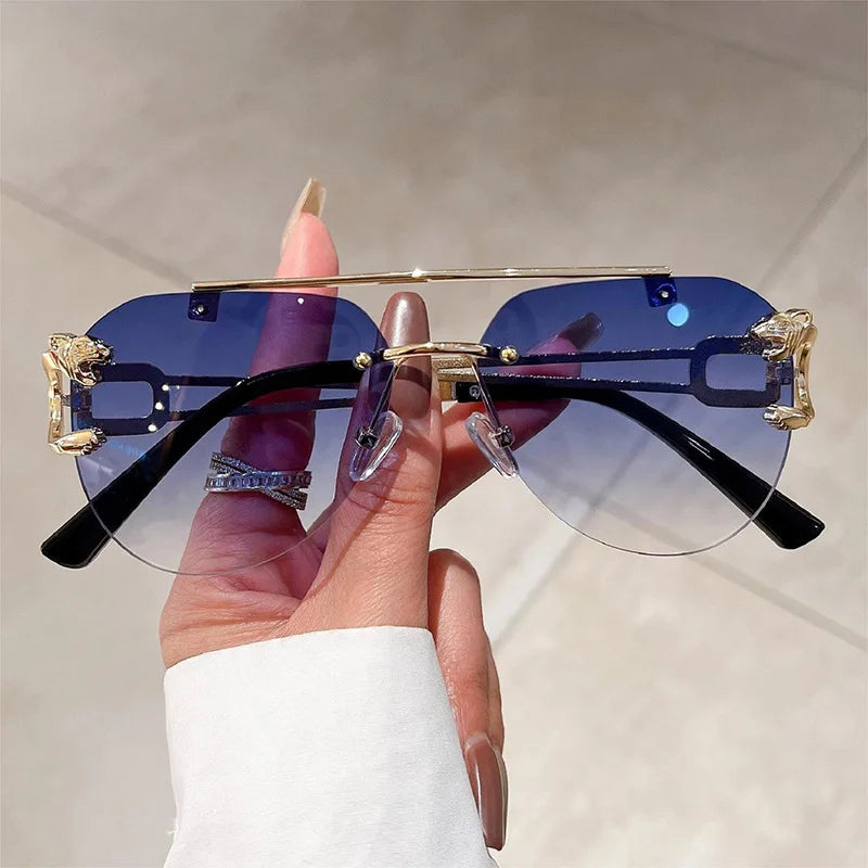 Luxury Rimless Vintage Sunglasses - Oversized Fashion Shades