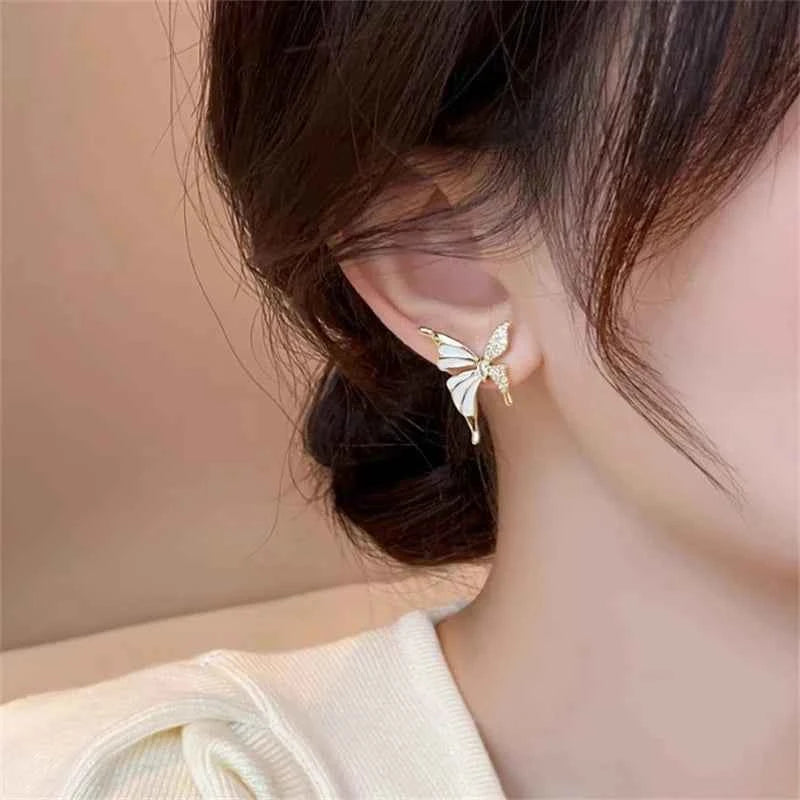 Elegant Zircon Butterfly Stud Earrings - Gold Fashion Jewelry