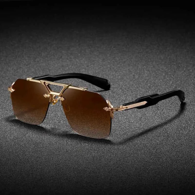 Premium Steampunk Pilot Sunglasses - Retro Frameless Design