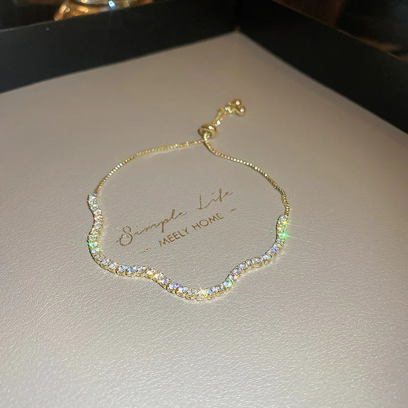 Luxury Wave Geometry Adjustable Crystal Bracelet