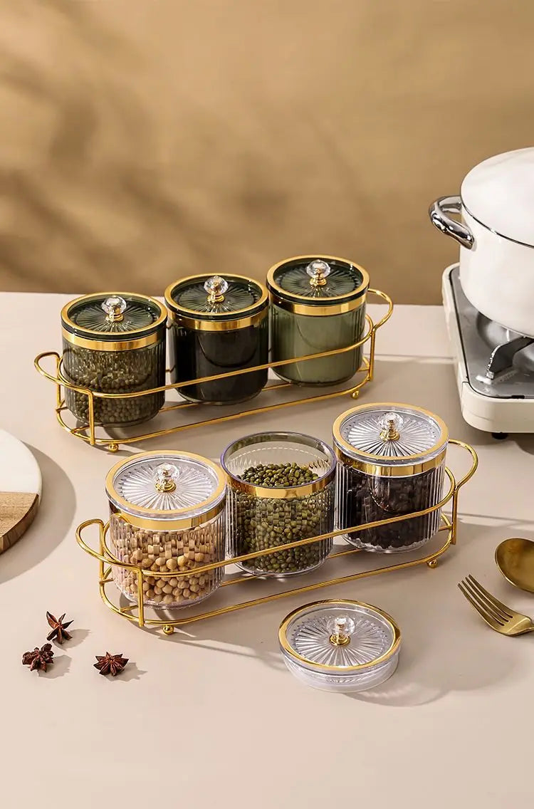 Elegant Metal Luxury Spice Jar Rack - Airtight Storage