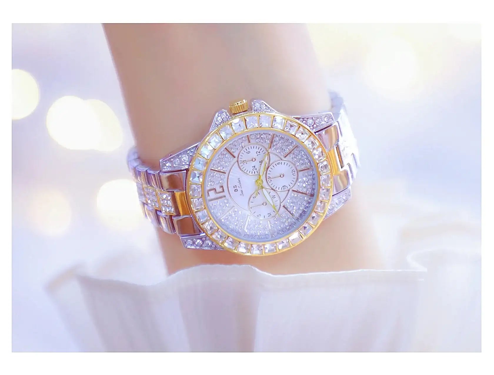Elegant Women's Diamond Wrist Watch - Waterproof Silver Gold