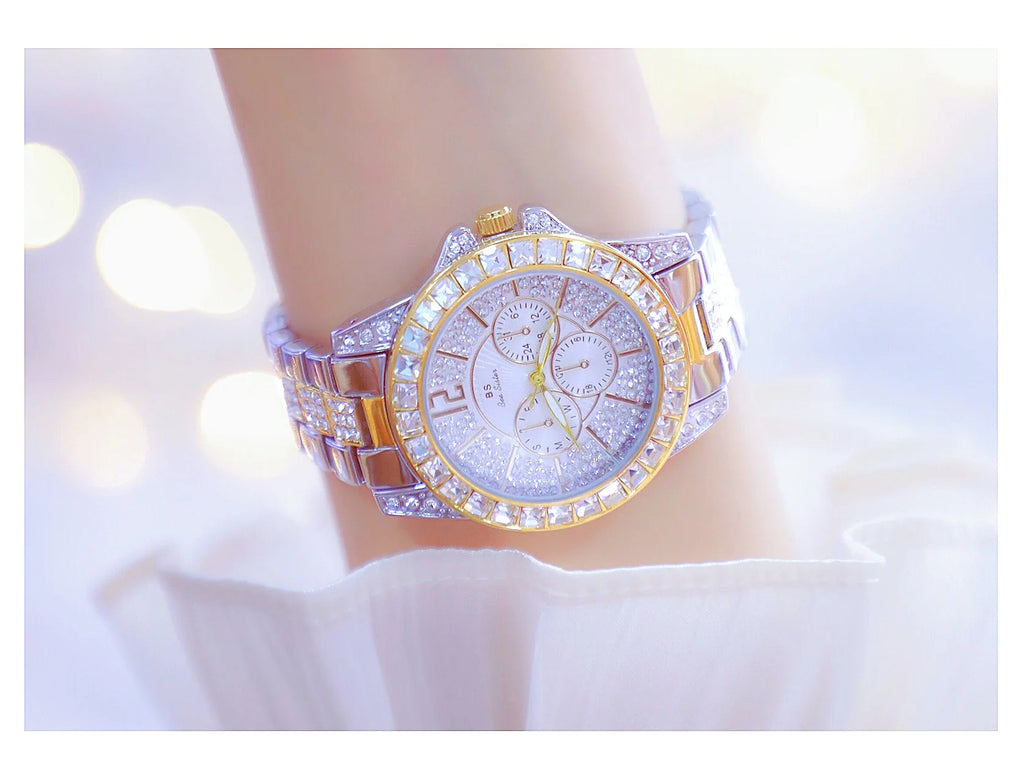 Elegant Women's Diamond Wrist Watch - Waterproof Silver Gold